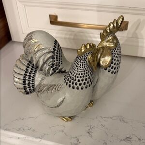 Decorative Rooster Figurine in Gold and Gray